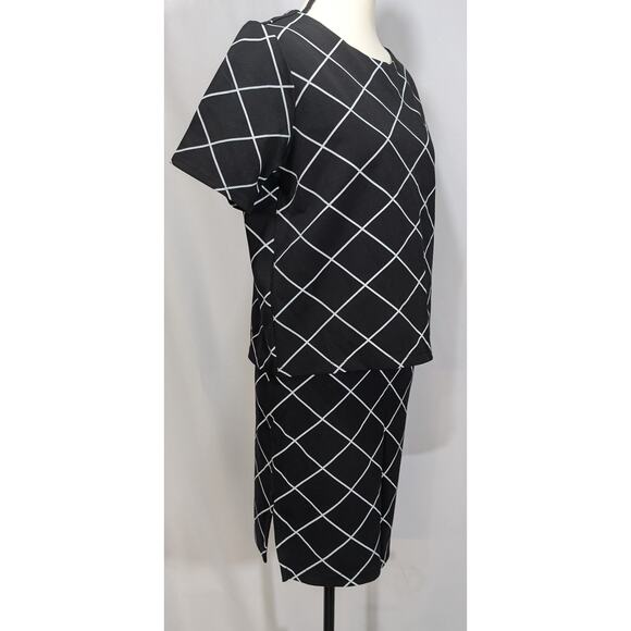 Sanctuary NWT Suit Set Boxy Top Pencil Skirt XS Black White Diamond Knit - Picture 1 of 11